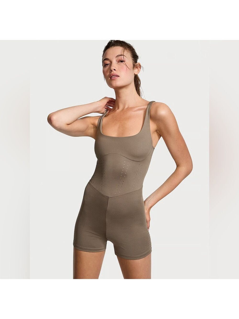 Victoria’s Secret Essential Perforated Short Bodysuit Women’s S Gray